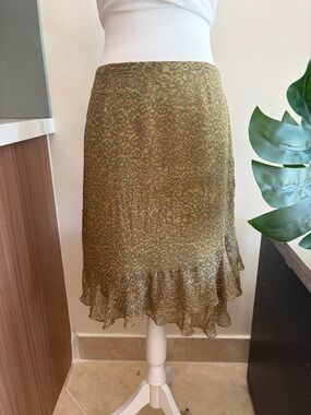 Vintage Olive and Brown Leopard Print Midi Skirt